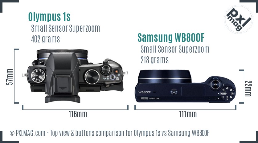 Olympus 1s vs Samsung WB800F top view buttons comparison