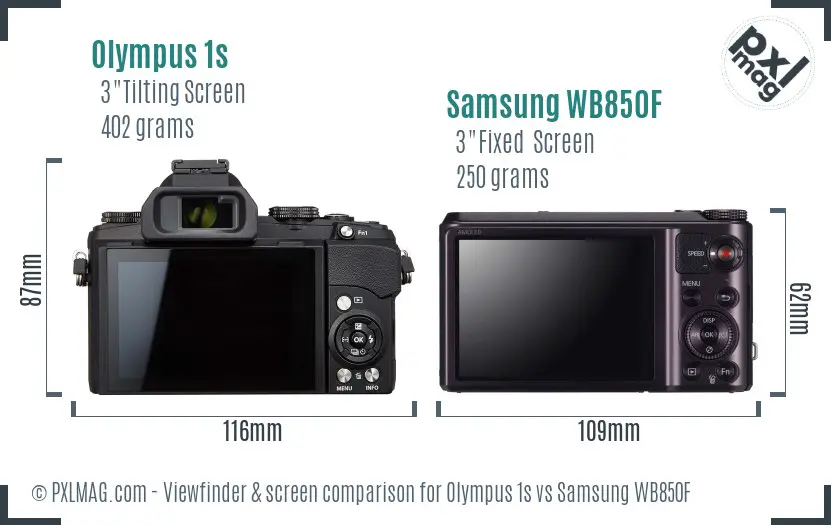 Olympus 1s vs Samsung WB850F Screen and Viewfinder comparison