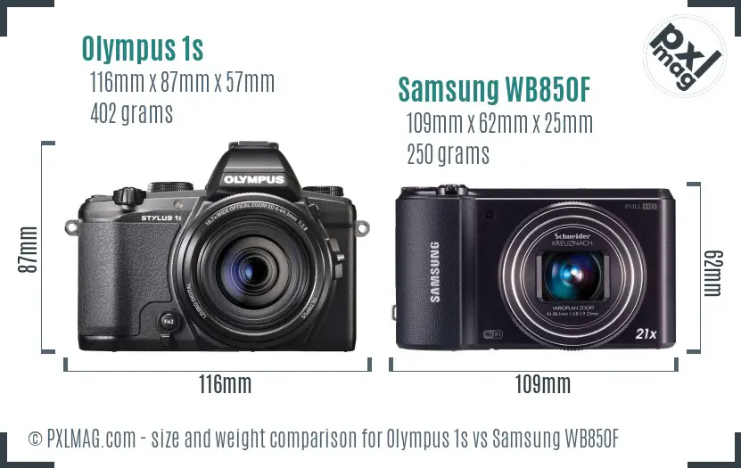 Olympus 1s vs Samsung WB850F size comparison