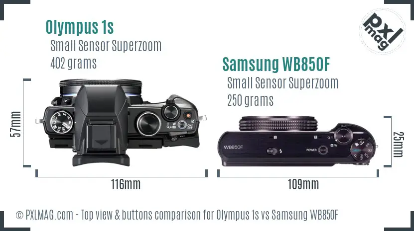 Olympus 1s vs Samsung WB850F top view buttons comparison