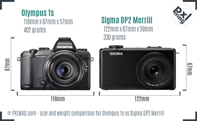 Olympus 1s vs Sigma DP2 Merrill size comparison