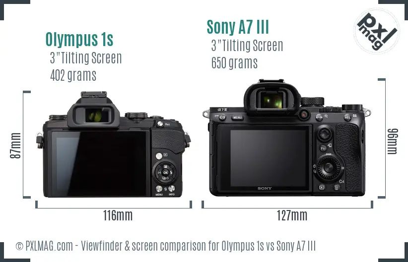 Olympus 1s vs Sony A7 III Screen and Viewfinder comparison