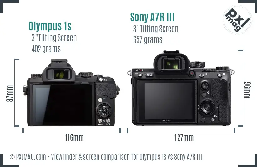 Olympus 1s vs Sony A7R III Screen and Viewfinder comparison