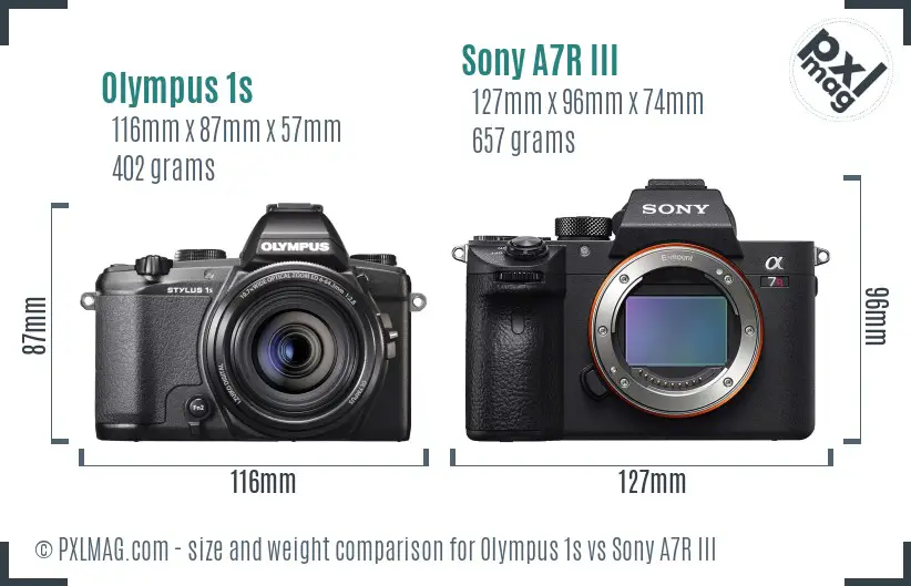 Olympus 1s vs Sony A7R III size comparison
