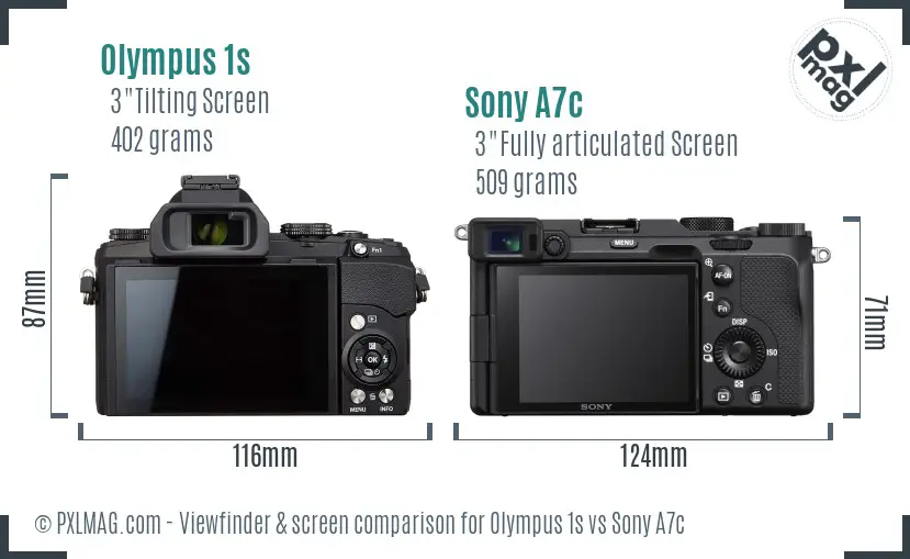 Olympus 1s vs Sony A7c Screen and Viewfinder comparison
