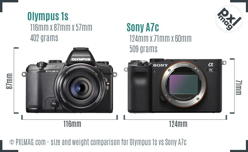 Olympus 1s vs Sony A7c size comparison