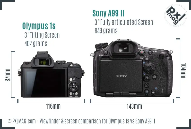 Olympus 1s vs Sony A99 II Screen and Viewfinder comparison