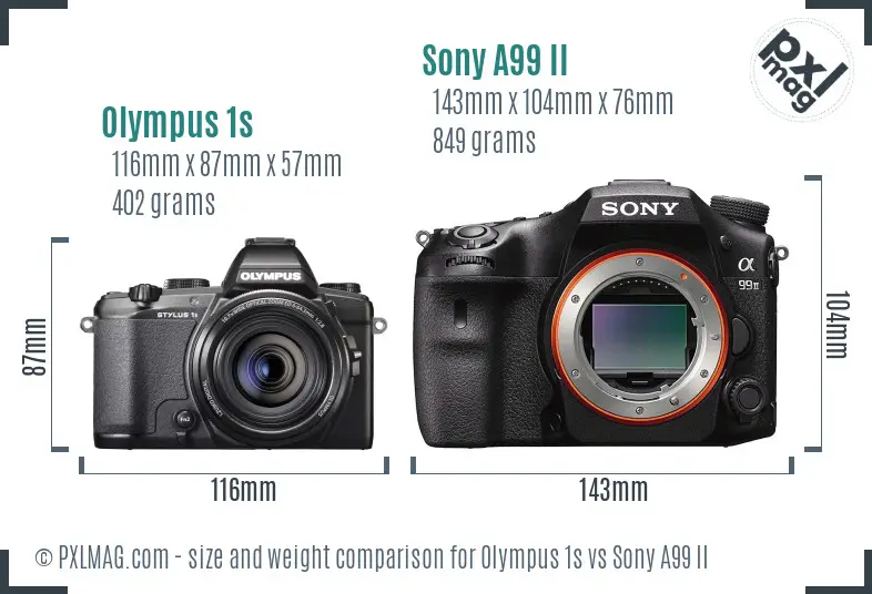 Olympus 1s vs Sony A99 II size comparison