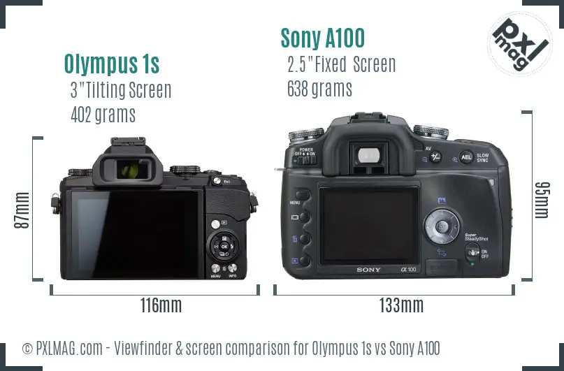 Olympus 1s vs Sony A100 Screen and Viewfinder comparison