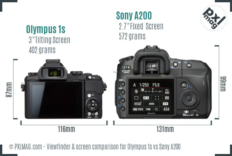Olympus 1s vs Sony A200 Screen and Viewfinder comparison