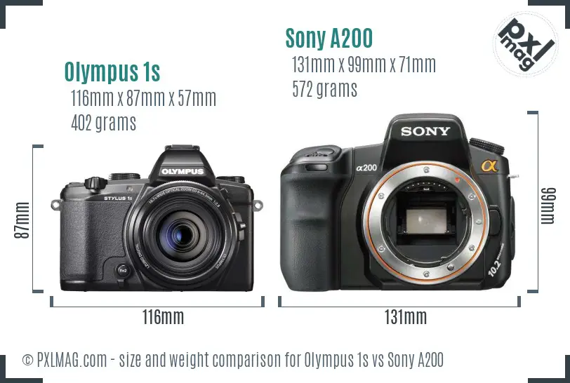 Olympus 1s vs Sony A200 size comparison