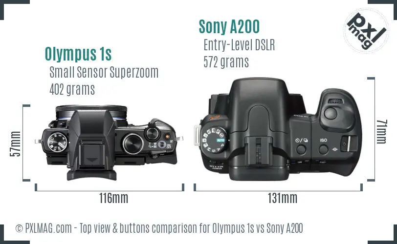 Olympus 1s vs Sony A200 top view buttons comparison