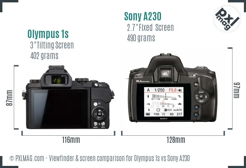 Olympus 1s vs Sony A230 Screen and Viewfinder comparison