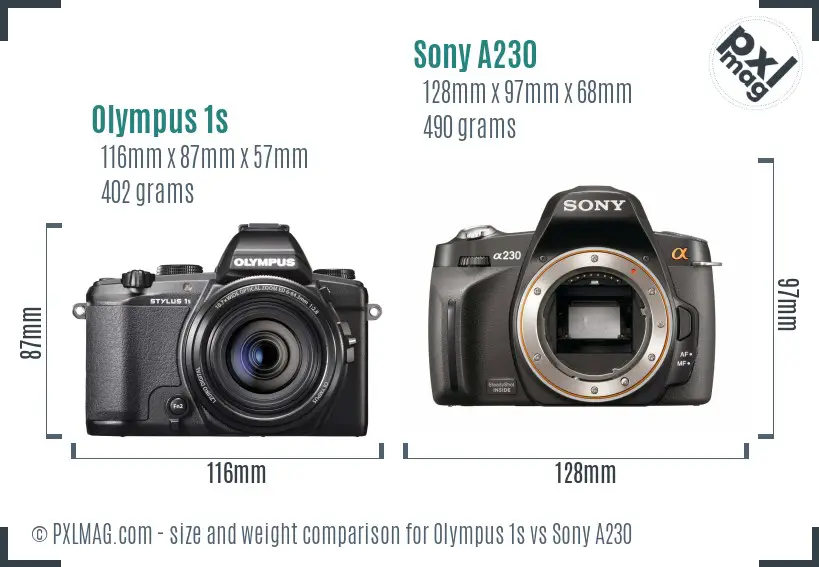 Olympus 1s vs Sony A230 size comparison
