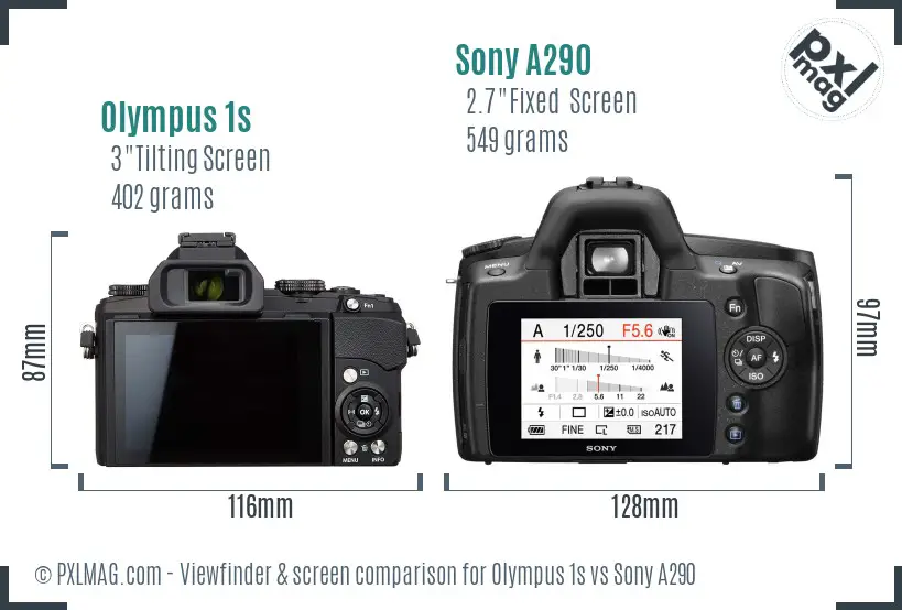 Olympus 1s vs Sony A290 Screen and Viewfinder comparison