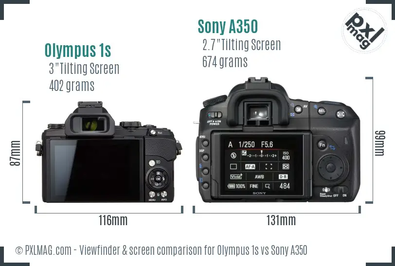 Olympus 1s vs Sony A350 Screen and Viewfinder comparison