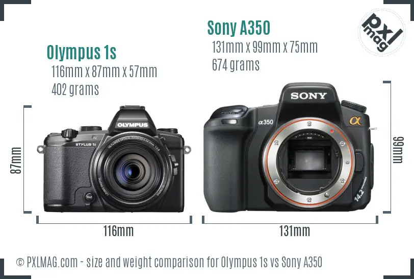 Olympus 1s vs Sony A350 size comparison