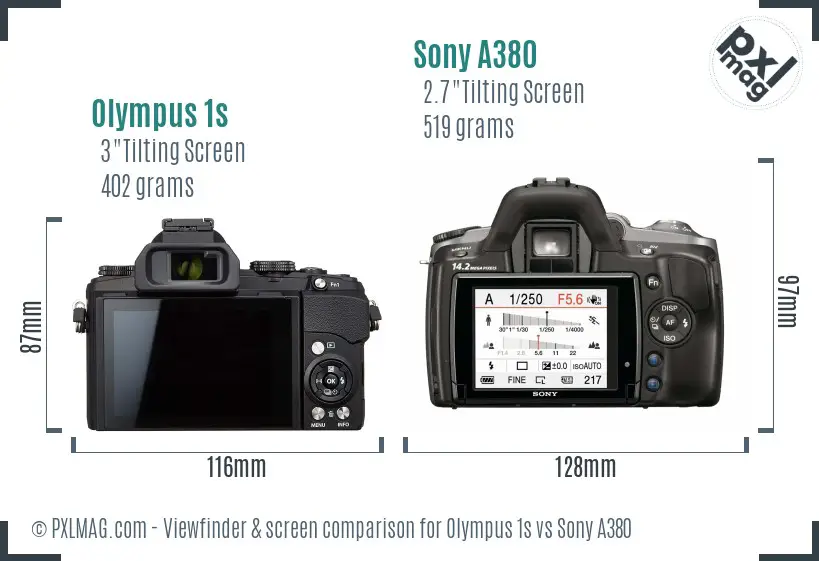 Olympus 1s vs Sony A380 Screen and Viewfinder comparison