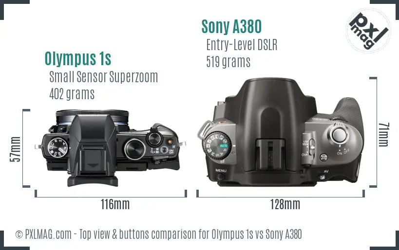 Olympus 1s vs Sony A380 top view buttons comparison