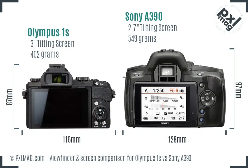 Olympus 1s vs Sony A390 Screen and Viewfinder comparison