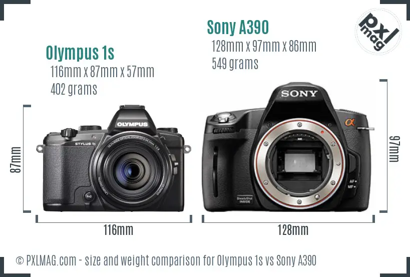 Olympus 1s vs Sony A390 size comparison