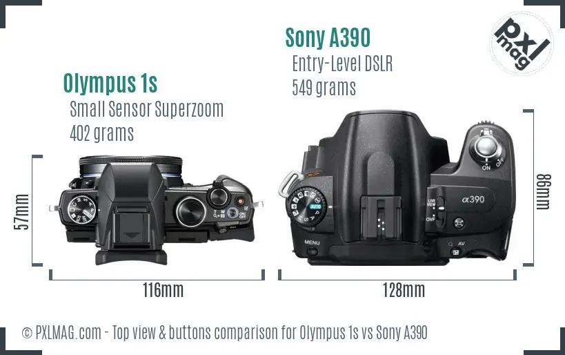 Olympus 1s vs Sony A390 top view buttons comparison