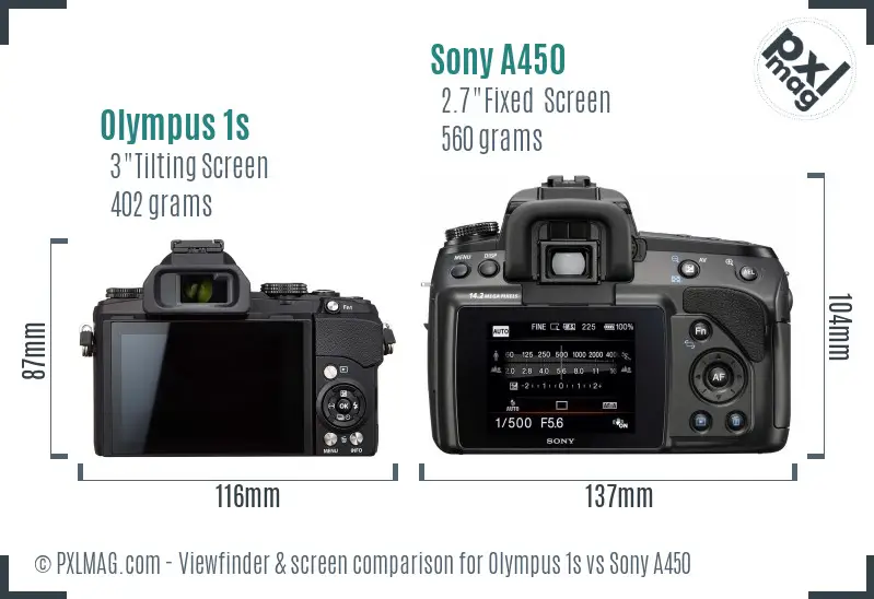 Olympus 1s vs Sony A450 Screen and Viewfinder comparison
