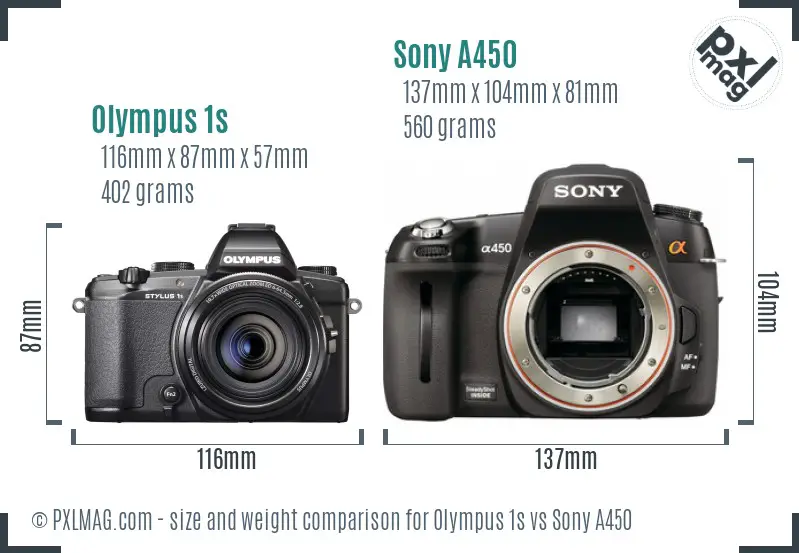 Olympus 1s vs Sony A450 size comparison