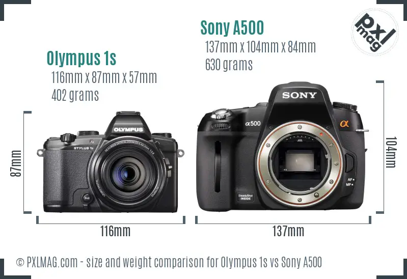 Olympus 1s vs Sony A500 size comparison