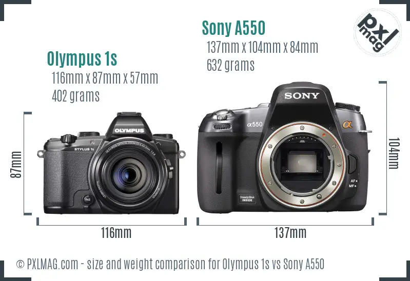 Olympus 1s vs Sony A550 size comparison