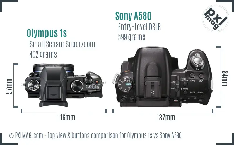 Olympus 1s vs Sony A580 top view buttons comparison