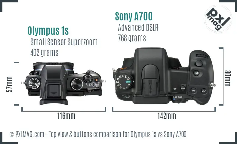 Olympus 1s vs Sony A700 top view buttons comparison