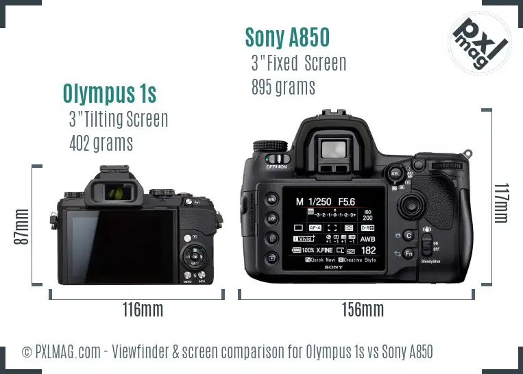 Olympus 1s vs Sony A850 Screen and Viewfinder comparison