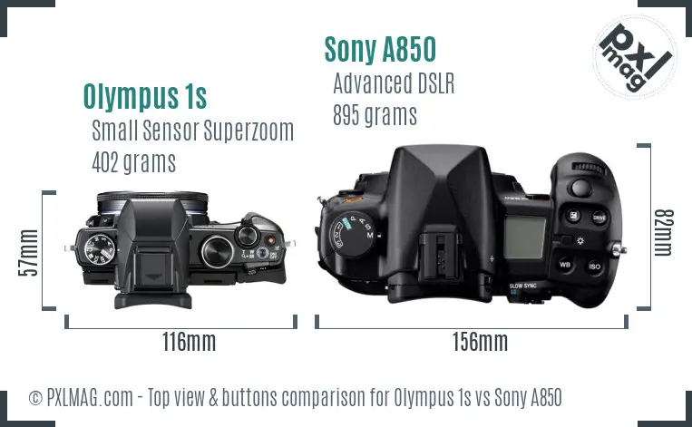 Olympus 1s vs Sony A850 top view buttons comparison