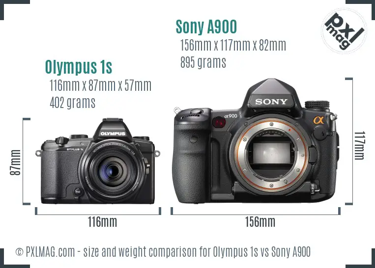 Olympus 1s vs Sony A900 size comparison