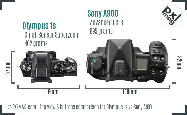 Olympus 1s vs Sony A900 top view buttons comparison