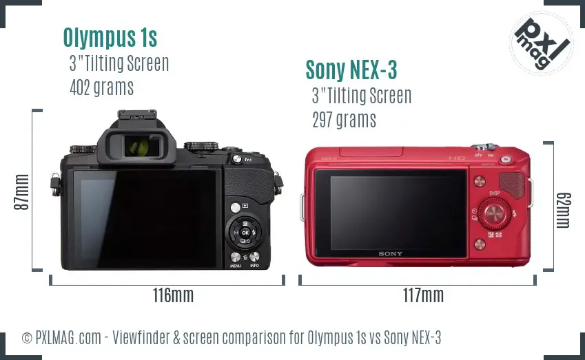 Olympus 1s vs Sony NEX-3 Screen and Viewfinder comparison