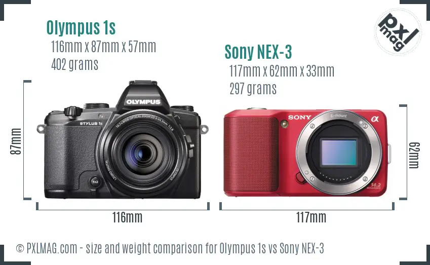 Olympus 1s vs Sony NEX-3 size comparison