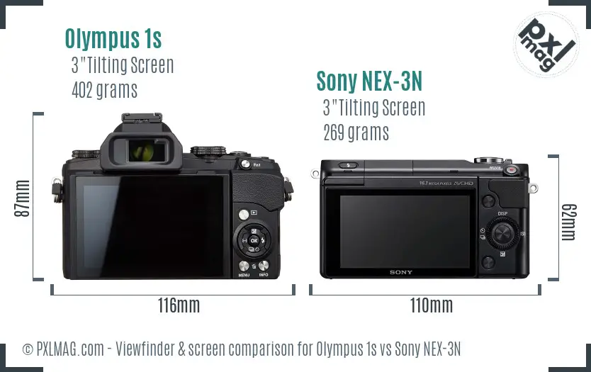 Olympus 1s vs Sony NEX-3N Screen and Viewfinder comparison