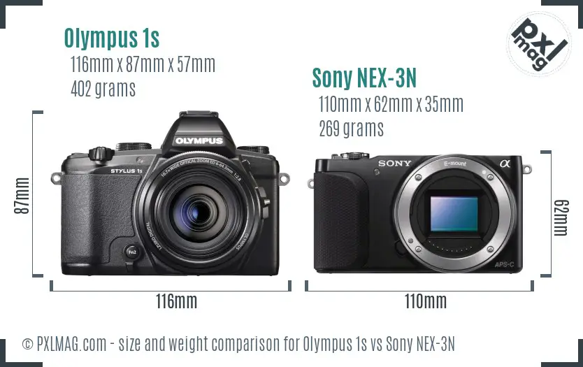 Olympus 1s vs Sony NEX-3N size comparison
