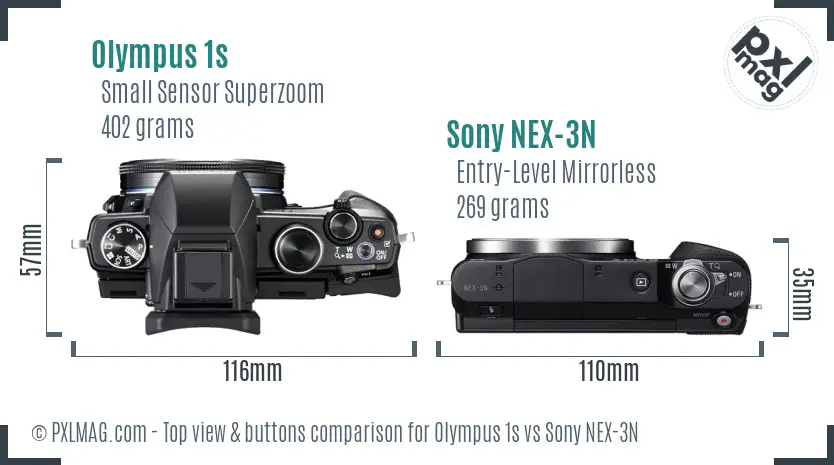 Olympus 1s vs Sony NEX-3N top view buttons comparison