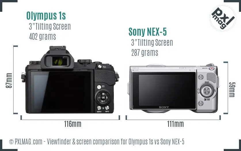 Olympus 1s vs Sony NEX-5 Screen and Viewfinder comparison