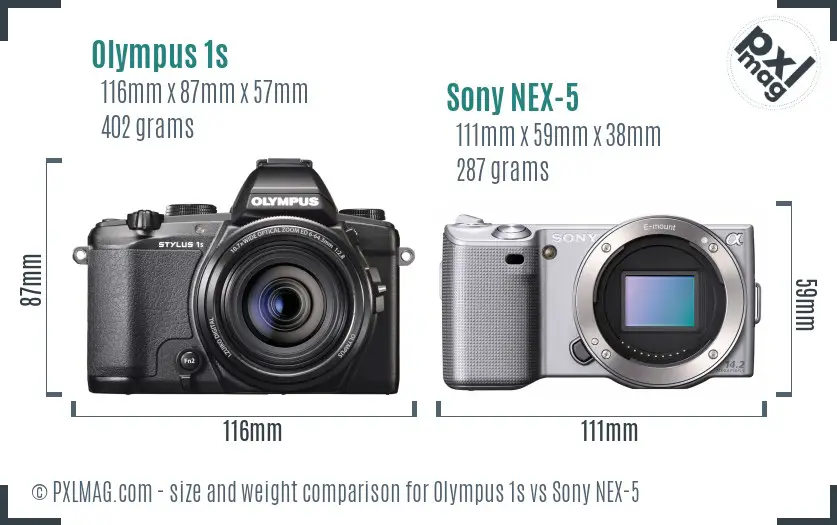 Olympus 1s vs Sony NEX-5 size comparison