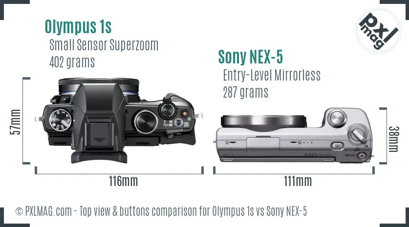 Olympus 1s vs Sony NEX-5 top view buttons comparison