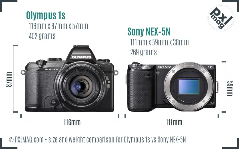 Olympus 1s vs Sony NEX-5N size comparison
