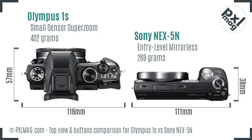 Olympus 1s vs Sony NEX-5N top view buttons comparison
