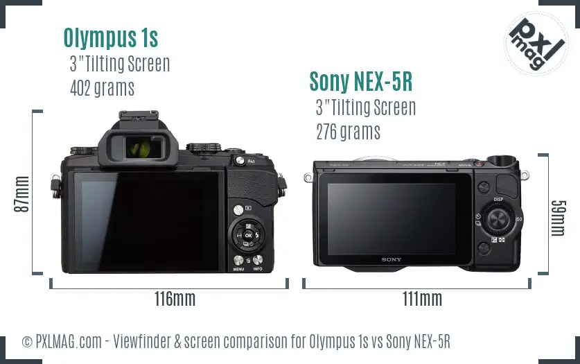 Olympus 1s vs Sony NEX-5R Screen and Viewfinder comparison