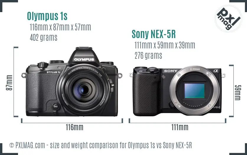 Olympus 1s vs Sony NEX-5R size comparison