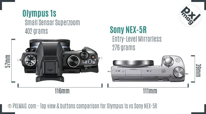 Olympus 1s vs Sony NEX-5R top view buttons comparison