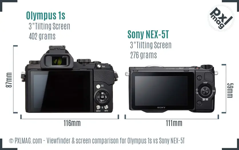 Olympus 1s vs Sony NEX-5T Screen and Viewfinder comparison